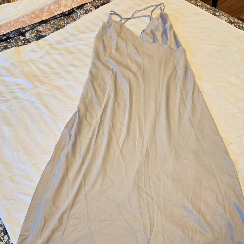 Victoria's Secret XL shimmer strap satin long slip dress grey